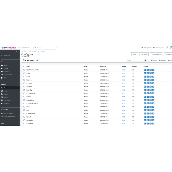 Gestor de archivos – módulo PrestaShop