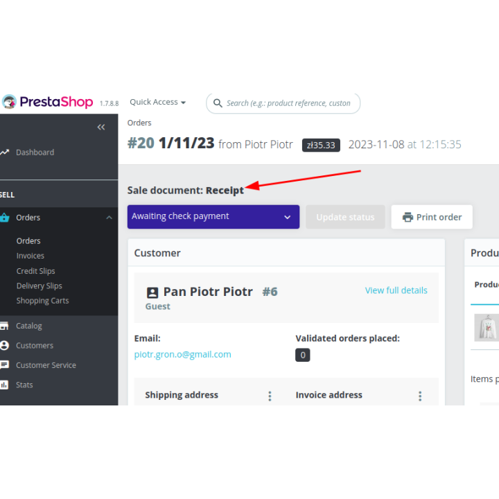 Ticket de caisse ou facture – module PrestaShop