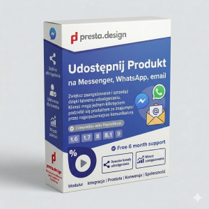 Udostępnij produkt na Messenger, WhatsApp, email - Przyciski social media