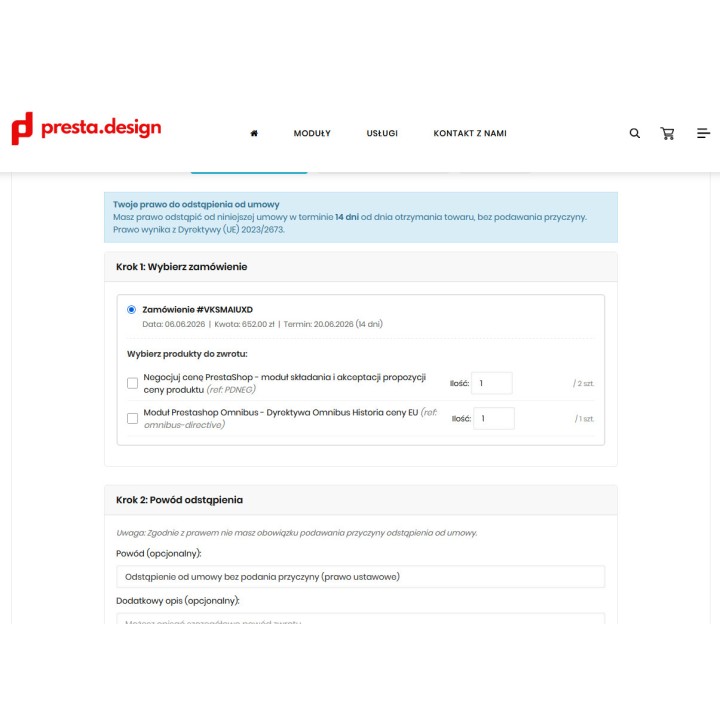 Modulo di recesso – direttiva 2023/2673 – modulo PrestaShop