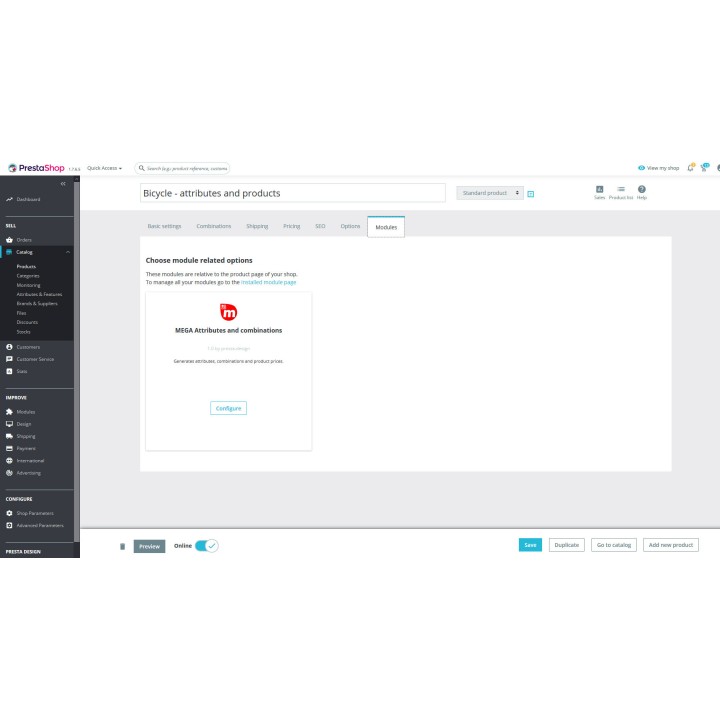 MEGA Attributes – generatore di attributi e combinazioni per PrestaShop