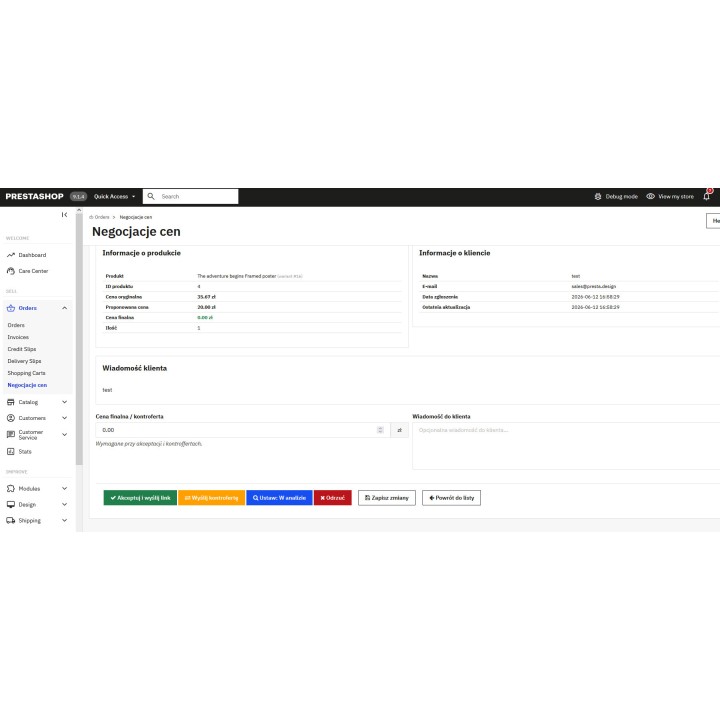Negociar el precio en PrestaShop – propuestas de precio de los clientes