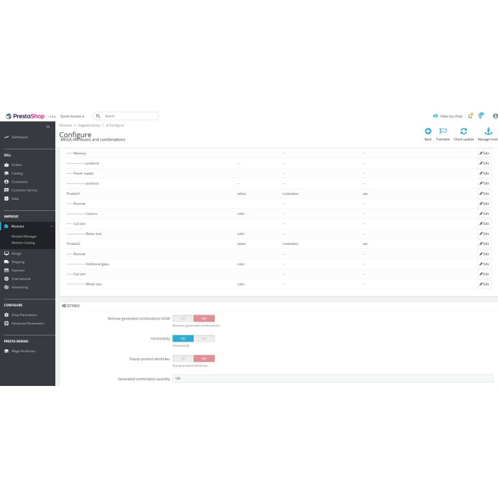 MEGA Attributes – générateur d'attributs et de combinaisons pour PrestaShop