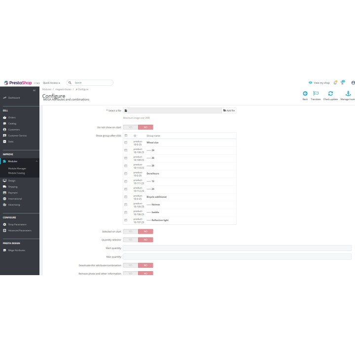 MEGA Attributes – générateur d'attributs et de combinaisons pour PrestaShop