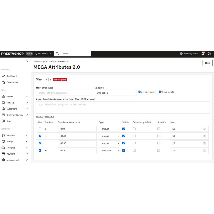 MEGA Attributes – generador de atributos y combinaciones para PrestaShop