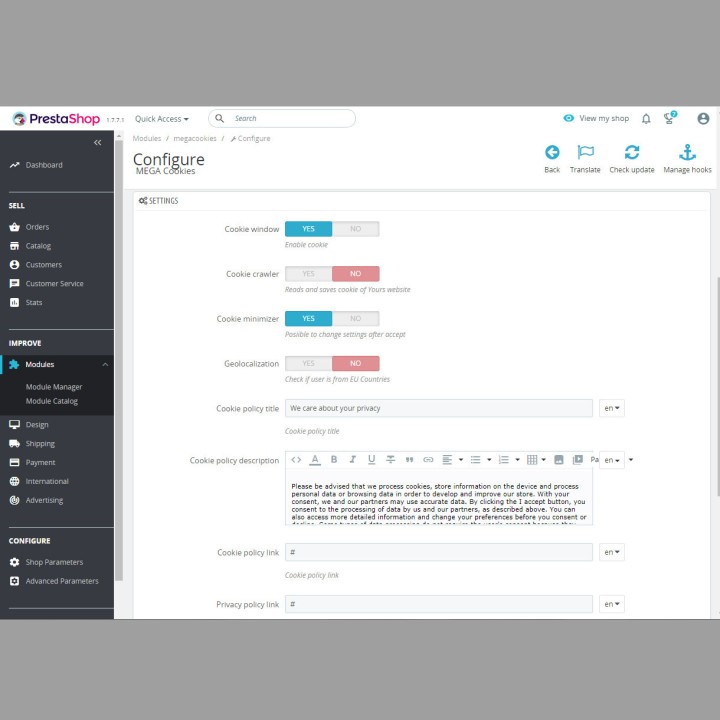 Blocco cookie GDPR + Google Consent Mode v2 – PrestaShop