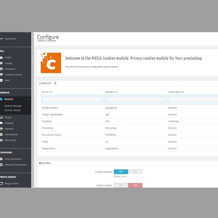 Blocco cookie GDPR + Google Consent Mode v2 – PrestaShop